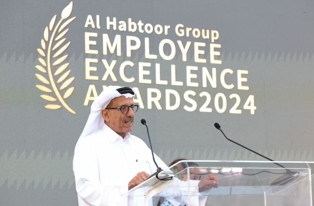 Khalaf Ahmad Al Habtoor addresses employees at the 2024 Employee Excellence Awards